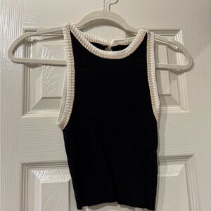 House of Harlow Black Crop Tank Top with White and Beige Trim